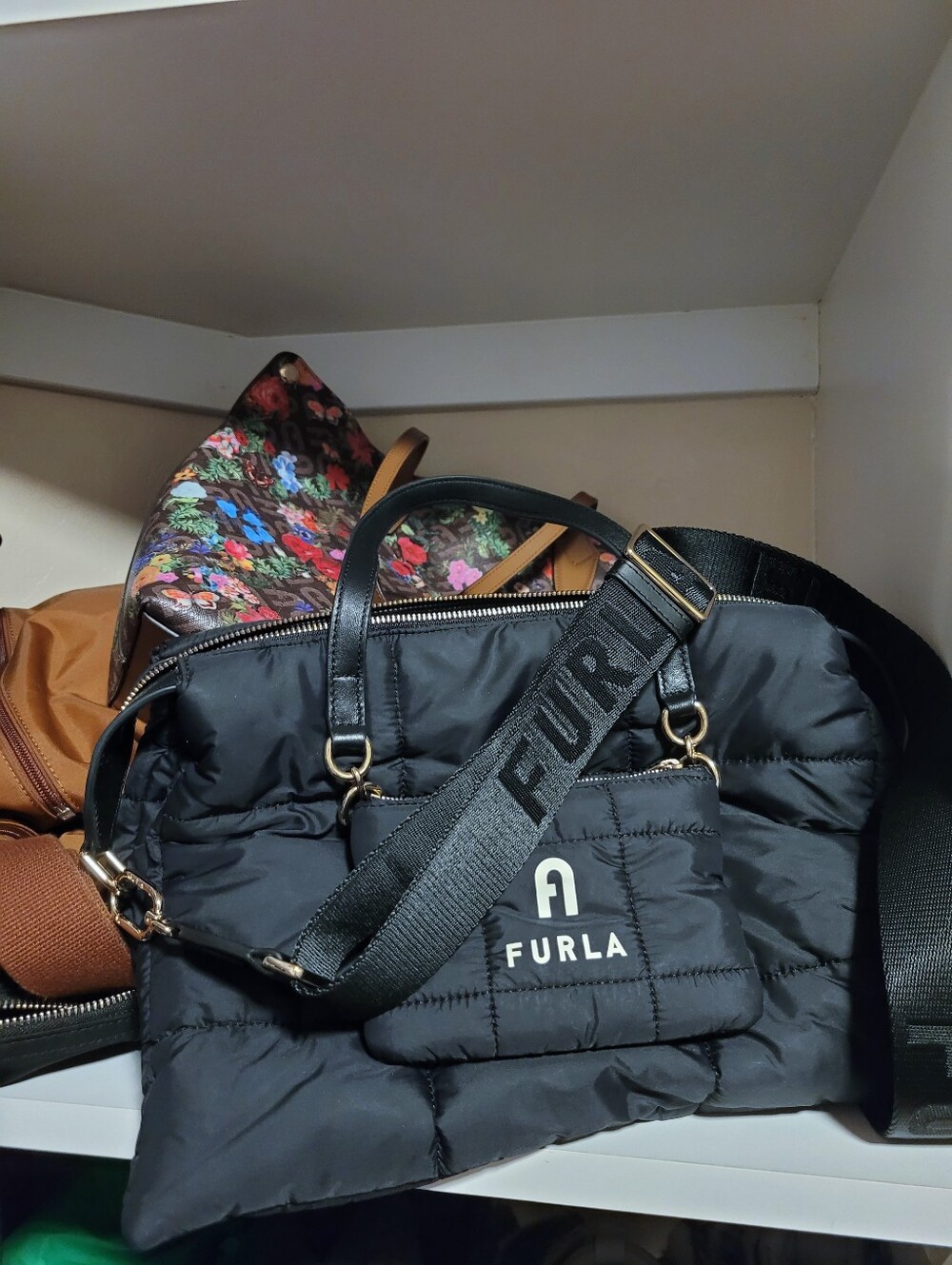Furla Nylon Puffer Tote Black - Picture 2 of 14